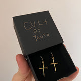 Gold Hammered Cross Hoops