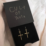 Gold Hammered Cross Hoops